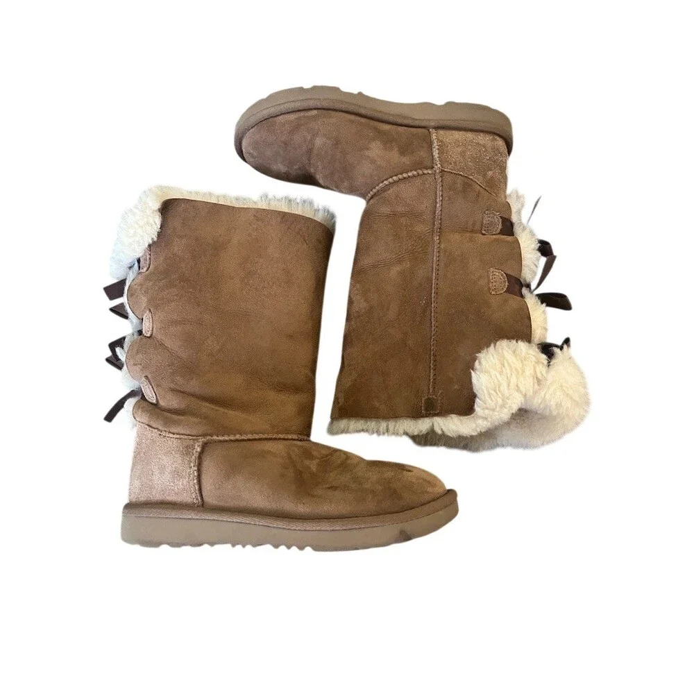 UGG Bailey Bow Tall Boots Womens Size 3 Chestnut Brown Knee High Slip On